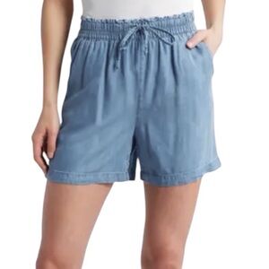 BEACH LUNCH LOUNGE New Toney Blue Wash Chambray Tie Elastic Waist Shorts Medium